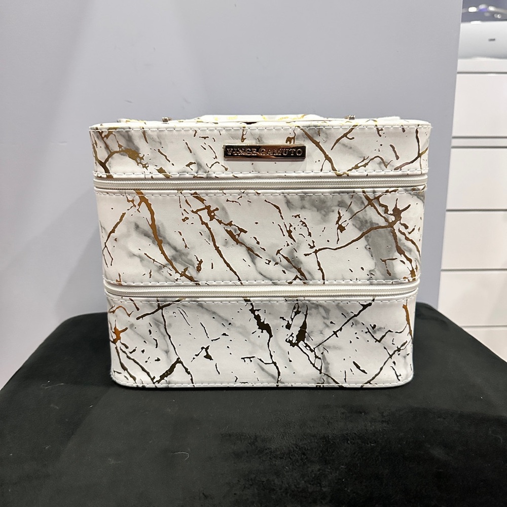 Vince Camuto White and Gold Cosmetic Travel Bag
